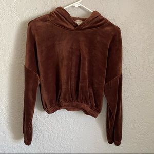 Cropped velvet hoodie